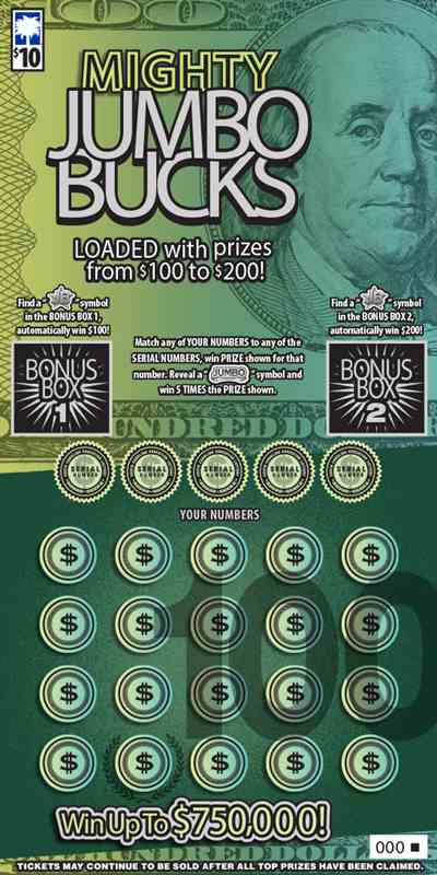 Mighty Jumbo Bucks scratchcard - game number #1703 - front