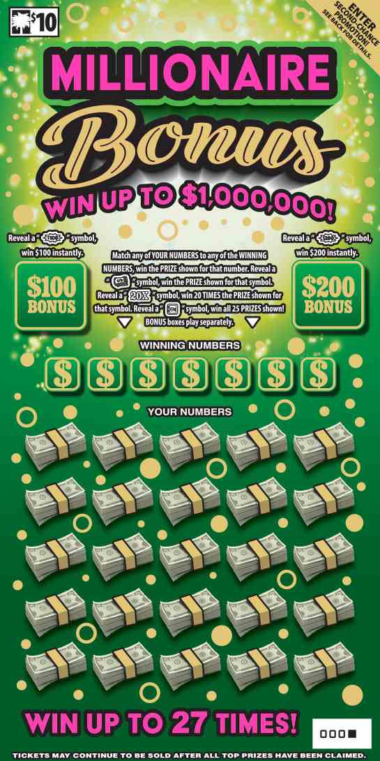 Millionaire Bonus scratchcard - game number #1653 - front