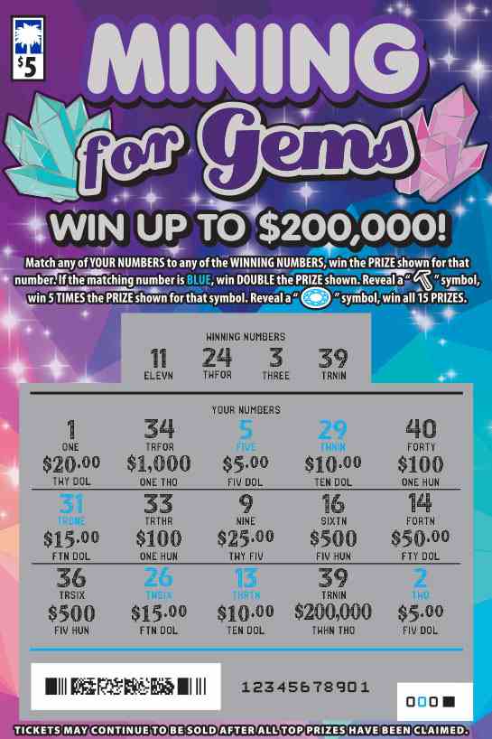 Mining For Gems scratchcard - game number #1592 - front-scratched