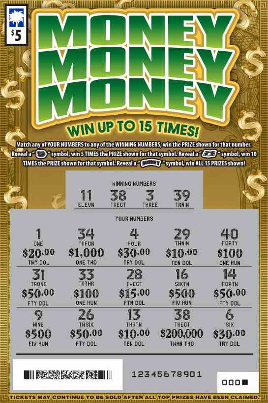 Money Money Money scratchcard - game number #1608 - front-scratched