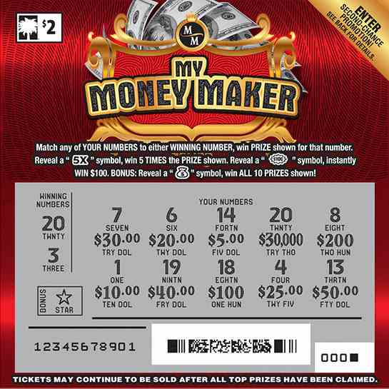 My Money Maker scratchcard - game number #1636 - front-scratched