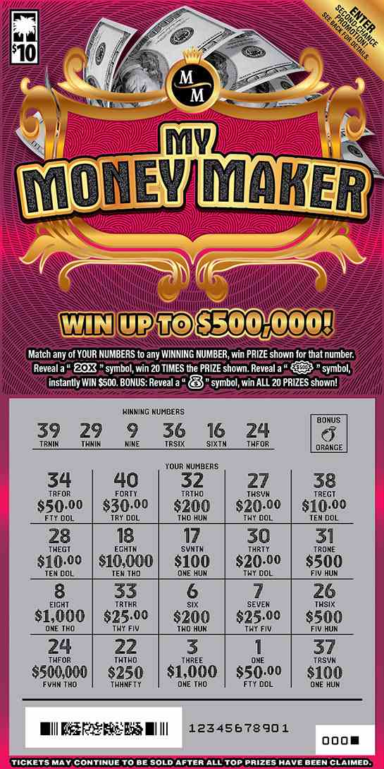 My Money Maker scratchcard - game number #1638 - front-scratched