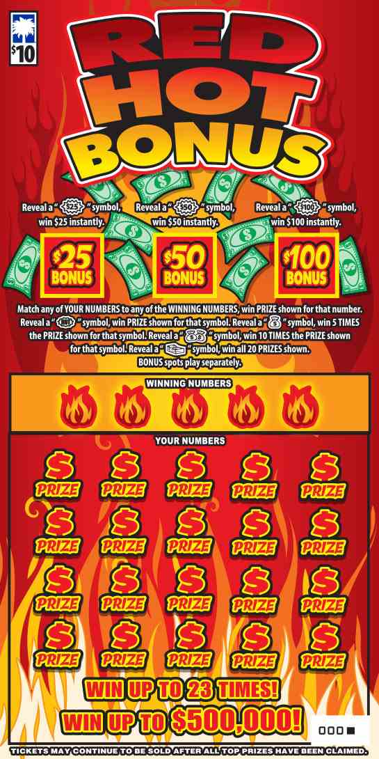 Red Hot Bonus scratchcard - game number #1587 - front