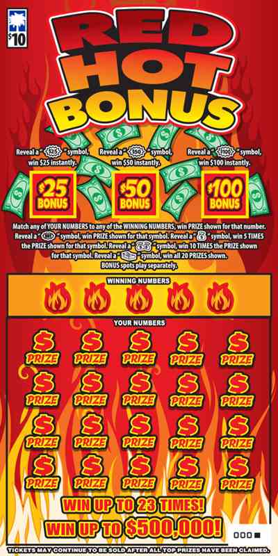 Red Hot Bonus scratchcard - game number #1587 - front