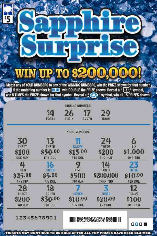 Sapphire Surprise scratchcard - game number #1649 - front-scratched