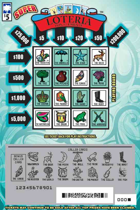 Super Loteria scratchcard - game number #1673 - front-scratched