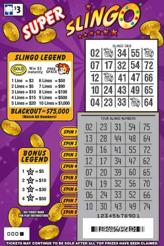 Super Slingo® scratchcard - game number #1627 - front-scratched