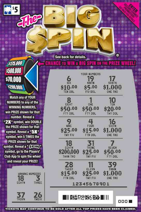 The Big $Pin scratchcard - game number #1590 - front-scratched