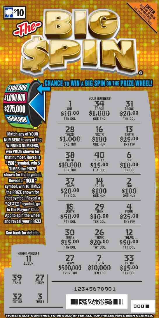 The Big $Pin scratchcard - game number #1591 - front-scratched