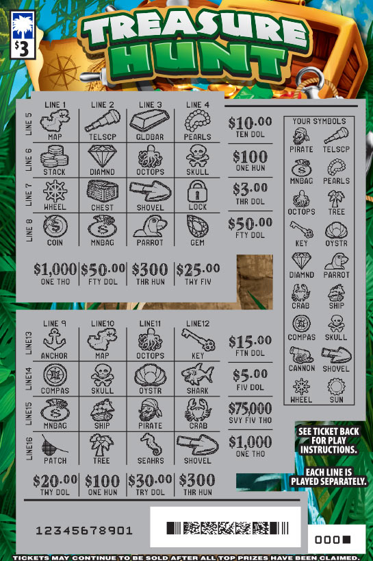 Treasure Hunt scratchcard - game number #1672 - front-scratched