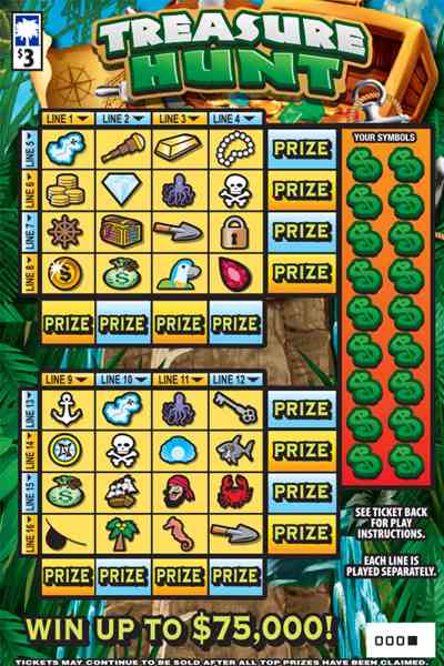 Treasure Hunt scratchcard - game number #1672 - front
