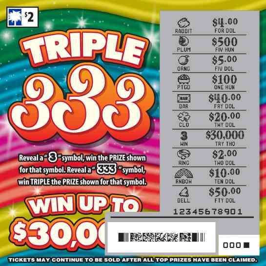 Triple 333 scratchcard - game number #1655 - front-scratched
