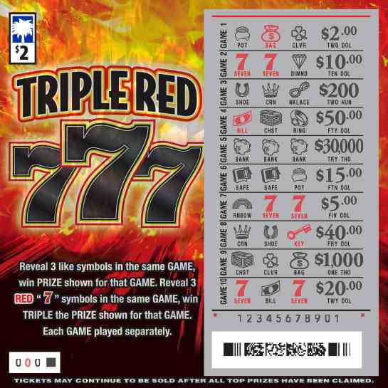 Triple Red 777 scratchcard - game number #1696 - front-scratched