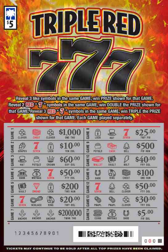 Triple Red 777 scratchcard - game number #1697 - front-scratched