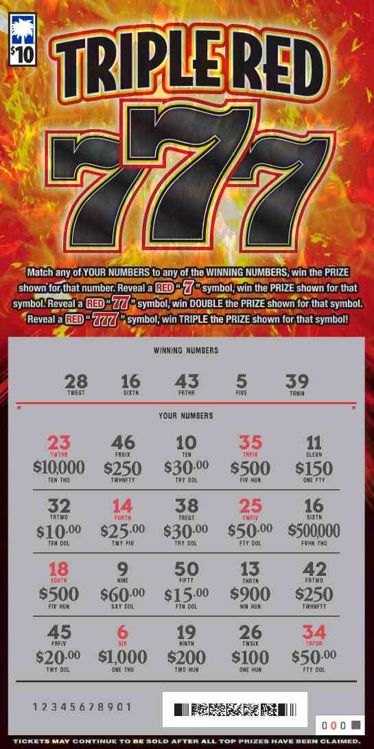 Triple Red 777 scratchcard - game number #1698 - front-scratched