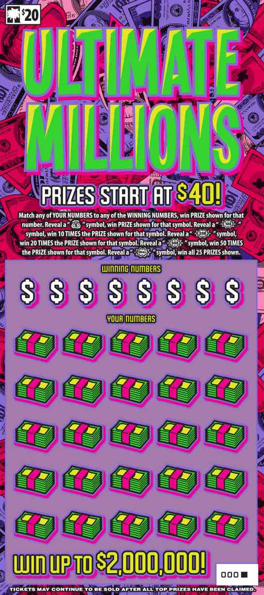 Ultimate Millions scratchcard - game number #1692 - front