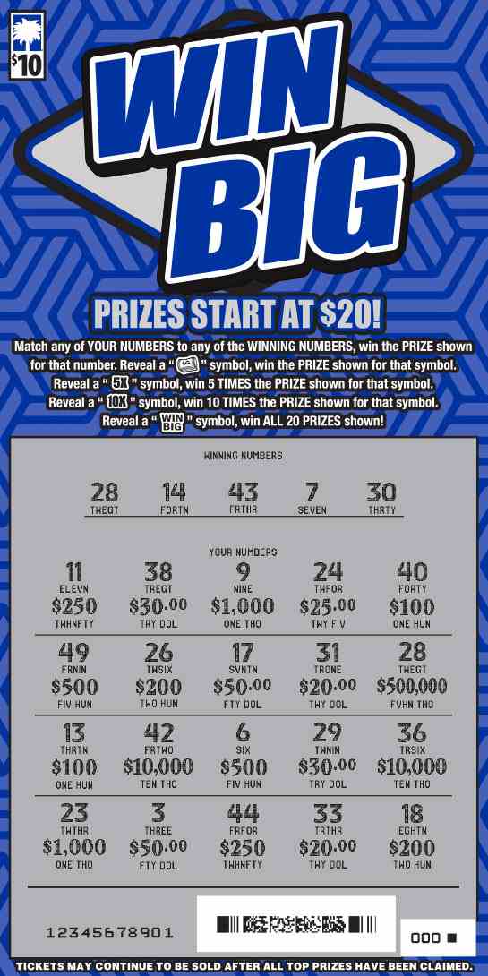 Win Big scratchcard - game number #1629 - front-scratched