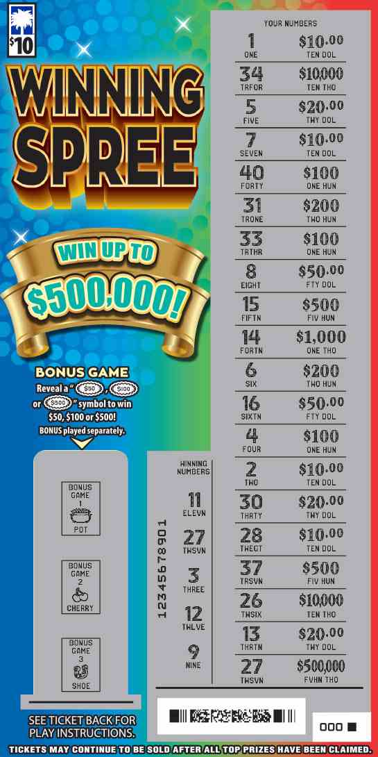Winning Spree scratchcard - game number #1669 - front-scratched