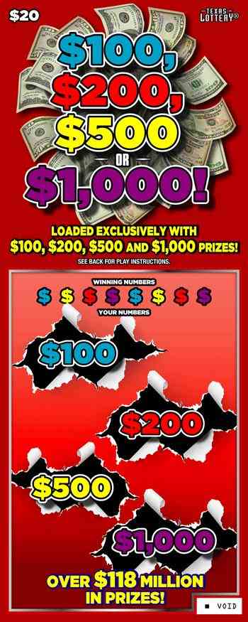 $100, $200, $500 Or $1,000! scratchcard - game number #2609 - front