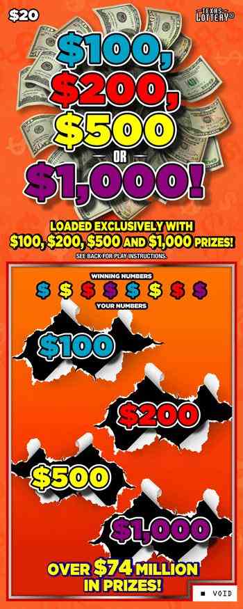 $100, $200, $500 Or $1,000! scratchcard - game number #2678 - front