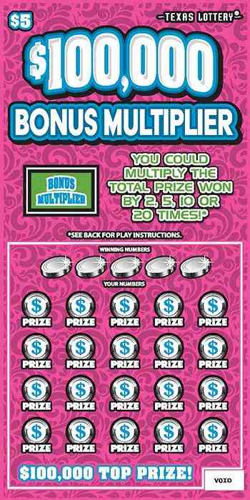 $100,000 Bonus Mulltiplier scratchcard - game number #2701 - front