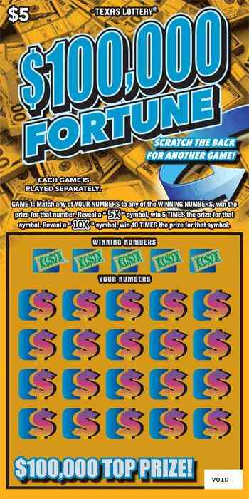 $100,000 Fortune scratchcard - game number #2608 - front