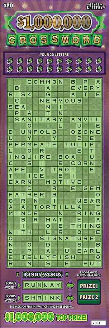 $1,000,000 Crossword scratchcard - game number #2658 - front