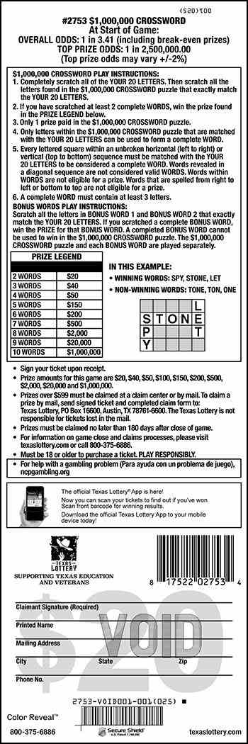 $1,000,000 Crossword scratchcard - game number #2753 - back