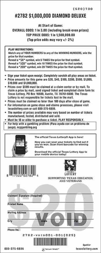 $1,000,000 Diamond Deluxe scratchcard - game number #2782 - back