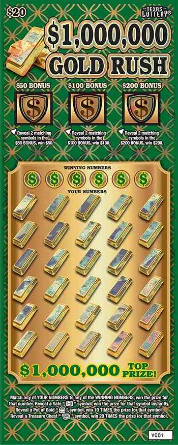 $1,000,000 Gold Rush scratchcard - game number #2490 - front