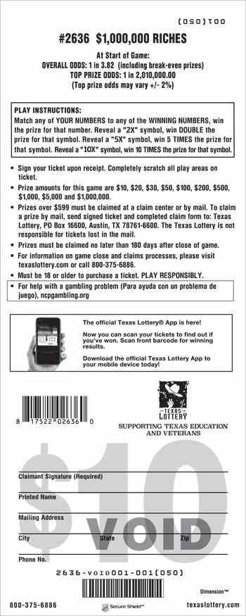 $1,000,000 Riches scratchcard - game number #2636 - back