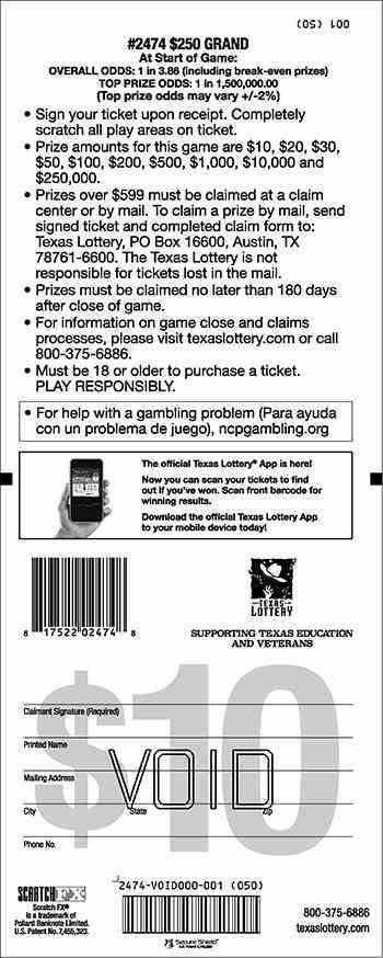 $250 Grand scratchcard - game number #2474 - back