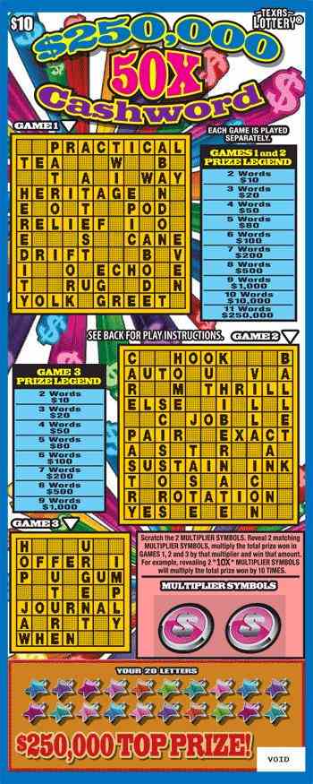 $250,000 50X Cashword scratchcard - game number #2506 - front