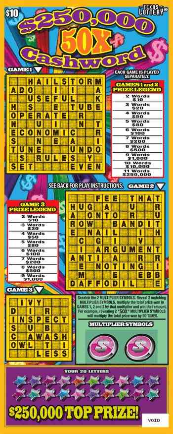 $250,000 50X Cashword scratchcard - game number #2668 - front
