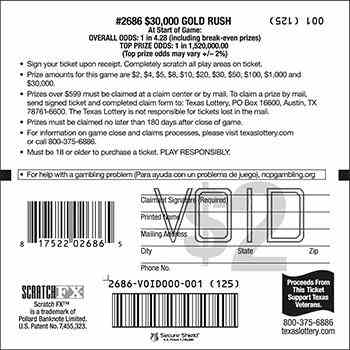 $30,000 Gold Rush scratchcard - game number #2686 - back