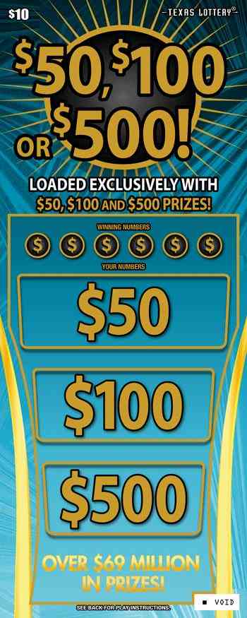 $50, $100 Or $500! scratchcard - game number #2650 - front