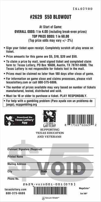 $50 Blowout scratchcard - game number #2629 - back