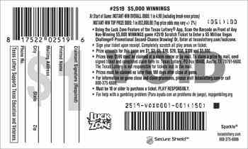 $5,000 Winnings scratchcard - game number #2519 - back