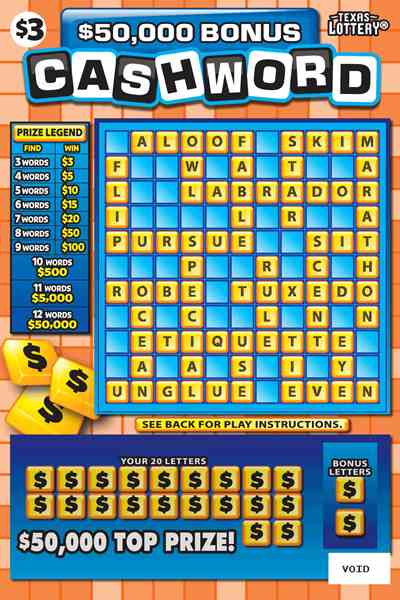 $50,000 Bonus Cashword scratchcard - game number #2321 - front