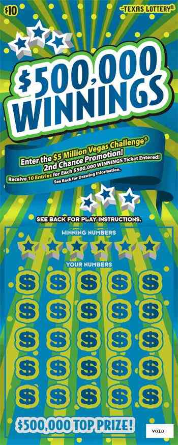 $500,000 Winnings scratchcard - game number #2521 - front