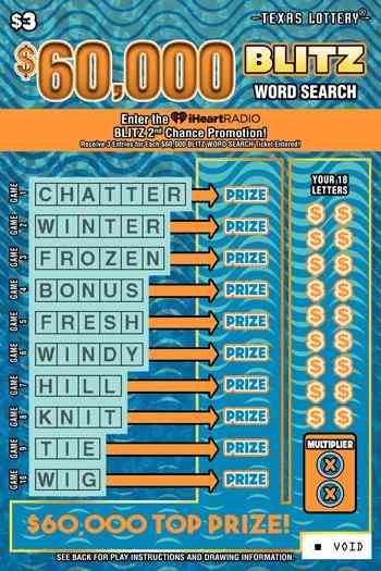 $60,000 Blitz Word Search scratchcard - game number #2618 - front