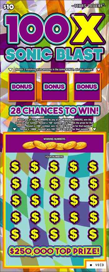 100X Sonic Blast scratchcard - game number #2691 - front