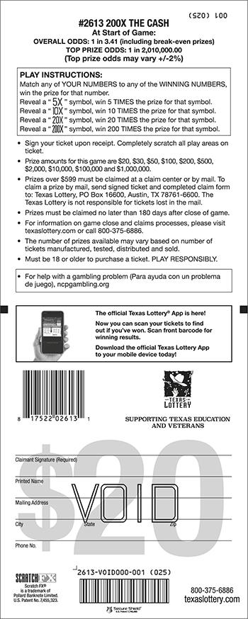200X The Cash scratchcard - game number #2613 - back