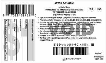 3-2 Won! scratchcard - game number #2735 - back