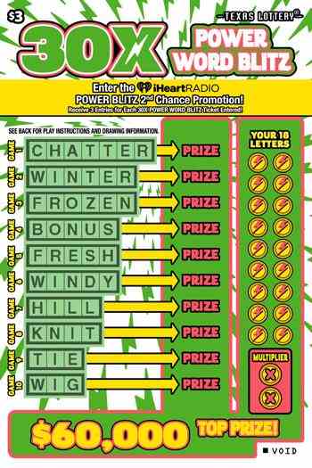 30X Power Word Blitz scratchcard - game number #2542 - front