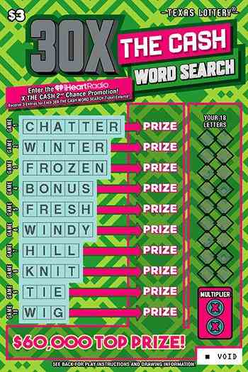 30X The Cash Word Search scratchcard - game number #2711 - front