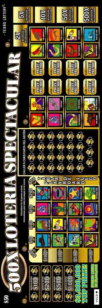 500X Loteria Spectacular scratchcard - game number #2435 - front