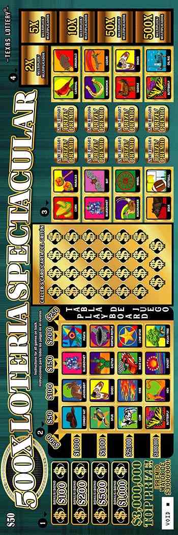 500X Loteria Spectacular scratchcard - game number #2659 - front