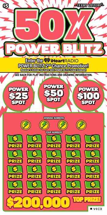 50X Power Blitz scratchcard - game number #2543 - front