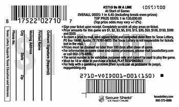 9S In A Line scratchcard - game number #2710 - back